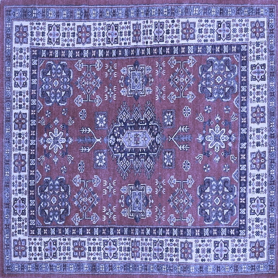 Ahgly Company Indoor Square Persian Blue Traditional Area Rugs, 7' Square