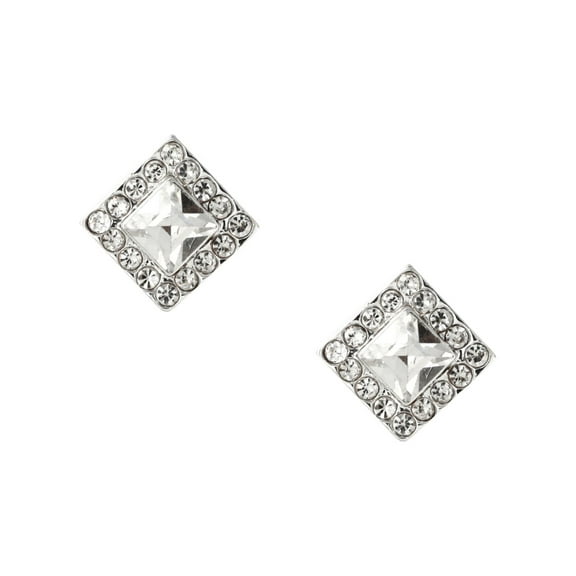 Silver Crystal Rhinestone Diamond Shaped Stud Earrings