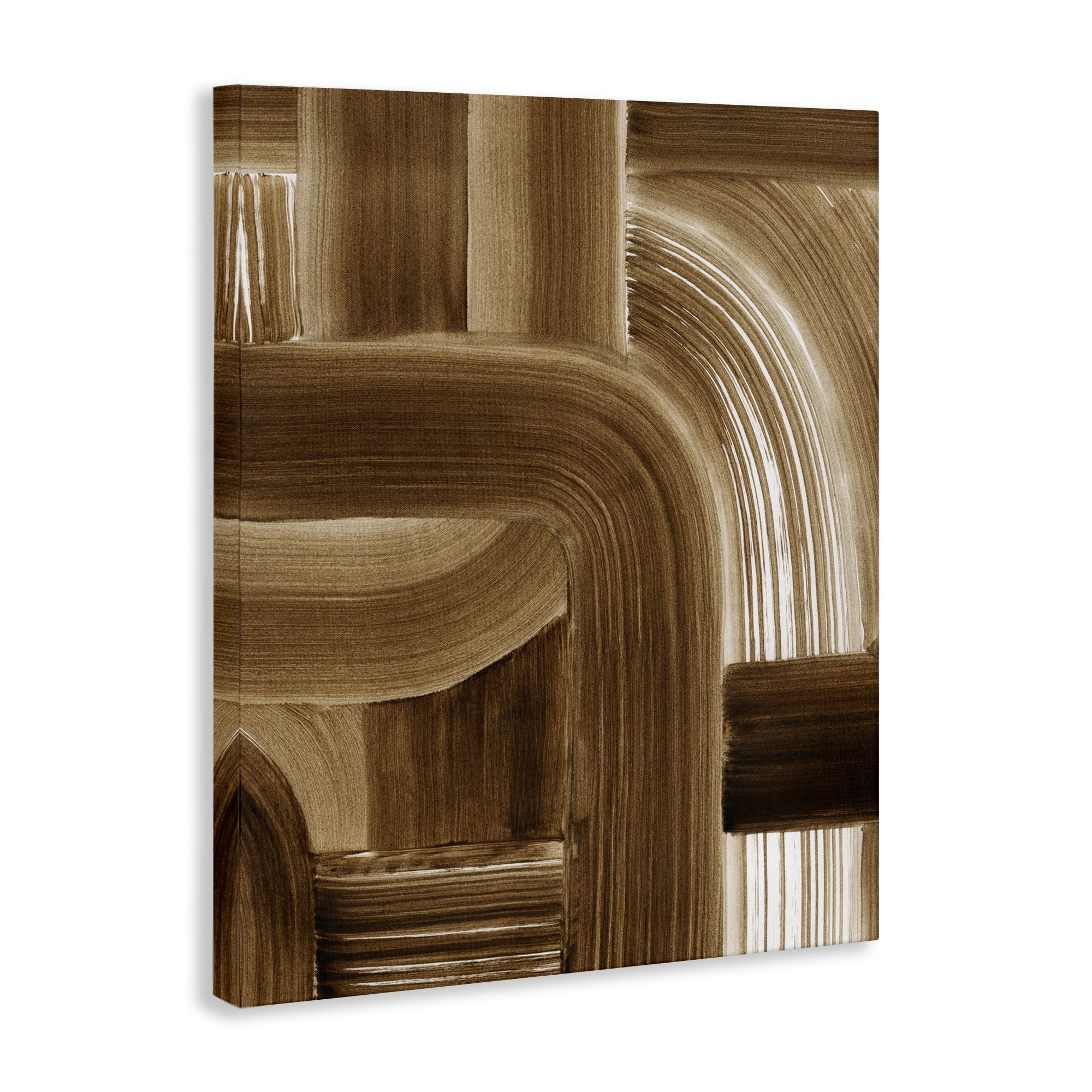 Stupell Industries Brown Curved Paint Strokes Abstract Painting Gallery Wrapped Canvas Art Print Wall Art, 24 x 30