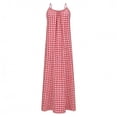 thumbnail image 5 of NSLGXD Plus Size Summer Dresses for Women Cotton Linen Plaid Sleeveless Sundress Casual Backless Vacation Beach Maxi Dresses Red Dress,Size S-3XL, 5 of 9