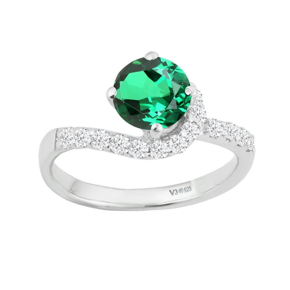 V3 Jewelry® 925 Sterling Silver with Emerald and White Zircon Promise Ring for Women