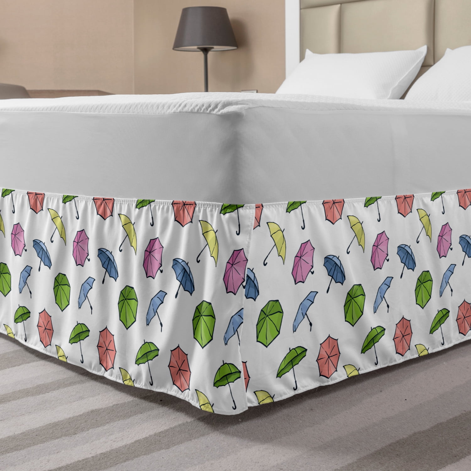 Umbrella Bed Skirt, Cartoon Style Umbrella in Different Colors Autumn