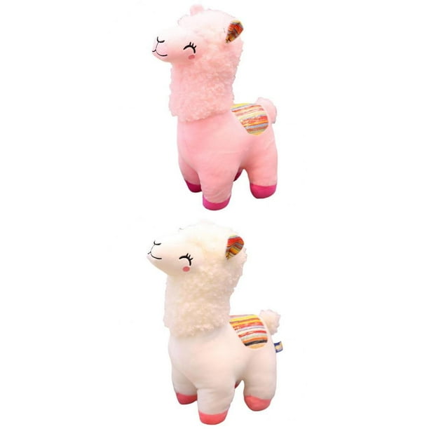 2 piezas de peluche de alpaca kawaii, almohada, muñeco de peluche, decoración de ropa de cama, regalo de cumpleaños Blanco rosa 25cm