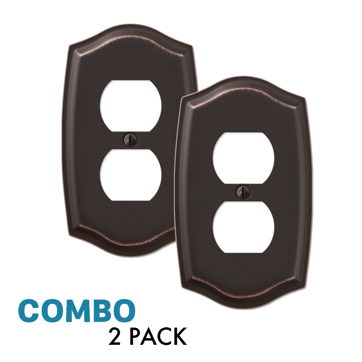 2Pack Duplex Outlet Wall Plate Stylish Stamped Steel, Oil Rubbed