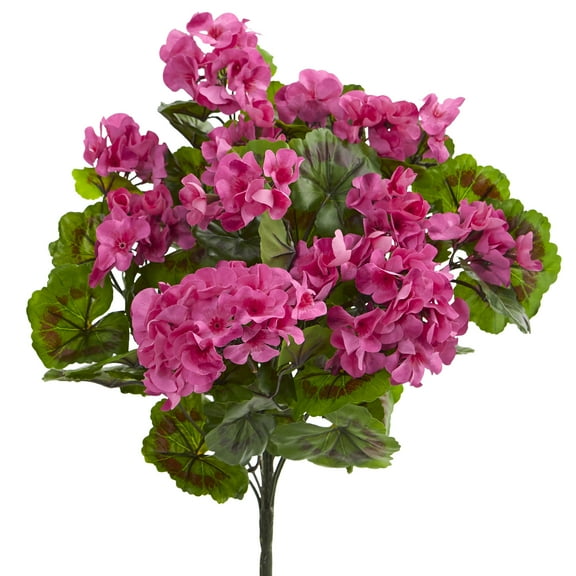 Nearly Natural Geranium Artificial Flower Bush, UV Resistant, Set of 3, Pink