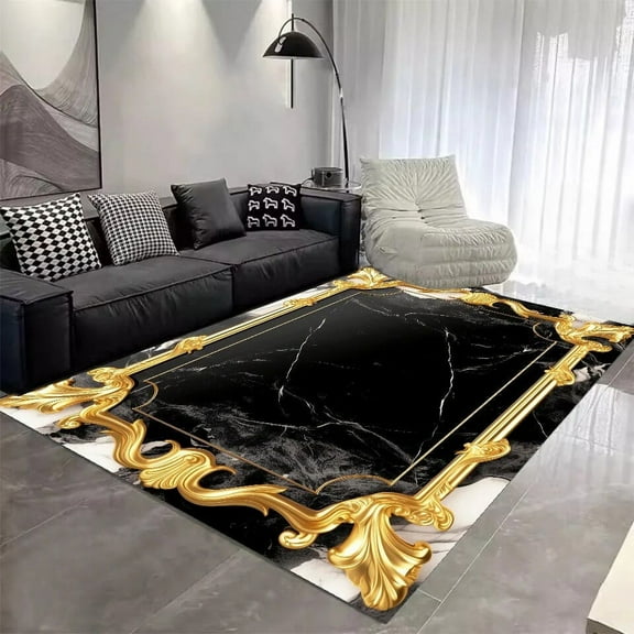 Golden Black Luxury Carpet for Living Room European Marble Bedroom Bedside Non Slip Rug Sofa Table Side Area Rugs Home Floor Mat