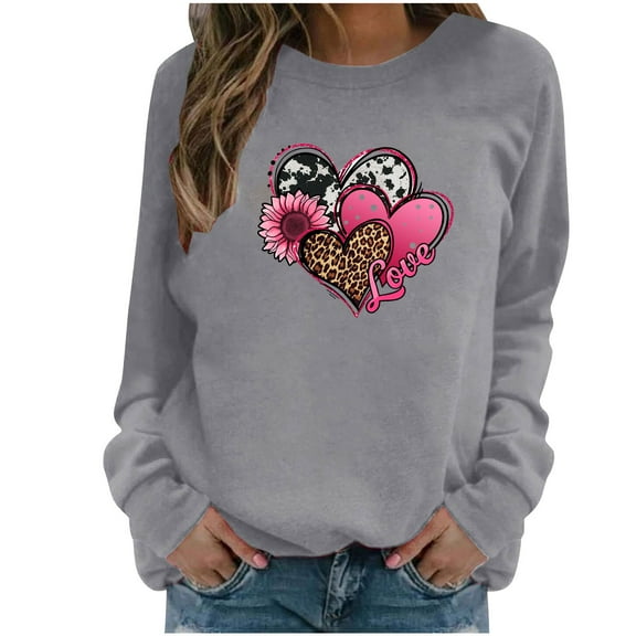 WXLWZYWL Trendy Sweatshirts For Women 2023 Women Casual Valentine'S Day Printing Long Sleeve Tops Hoodless Sweatshirts