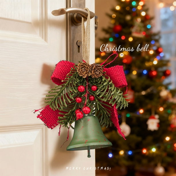 Hogar y cocina, Decoración del hogar, Decoración navideña, Adorno de campanas de piñas y lazo navideño, Decoración para árbol de Navidad, Campana de hierro
