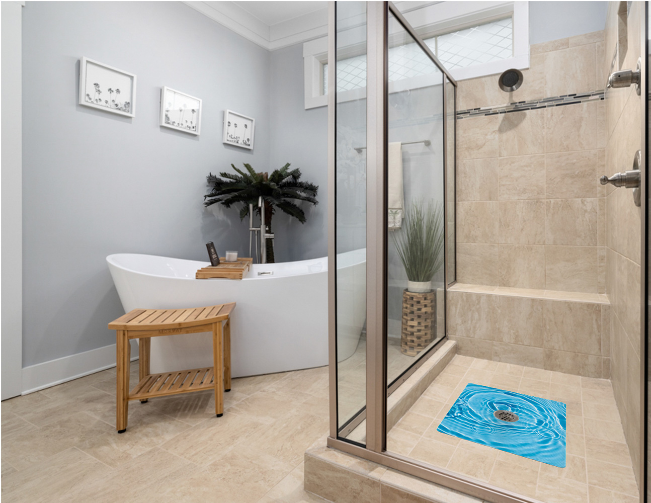 Kahuna Grip™ Non-Slip Bath & Shower Mat - Water Drop (26x32 w/6" Center Drain Hole)