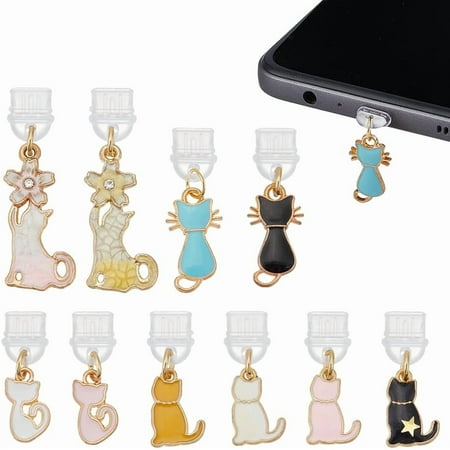 10Pcs Colorful Cat Dust Plug Charms 1~1.6 Inch Mobile Dustproof Plugs with Cat Pendants Type C Dust Plug Charm Type C Port Protector Phone Accessory for Most Type-C Phone Mixed Color