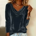 thumbnail image 5 of Xdegoge Velvet Tops for Women Long Sleeve Cowl Neck Shirt Classic Simple Top Casual Loose Elegant Blouse Fall Winter Solid Color Vintage Blouses for Party, 5 of 10