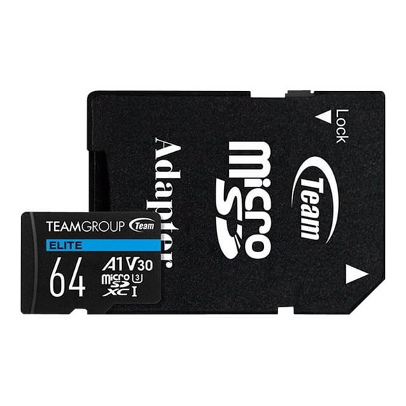 Team ELITE A1 - Flash memory card (SD adapter included) - 64 GB - A1 / Video Class V30 / UHS-I U3 - microSDXC