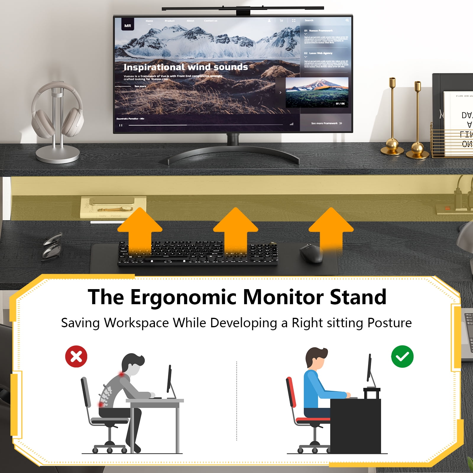 63" Farmhouse L Shaped Executive Desk with Drawers & Storage Shelf, Corner Computer Desk with Power Outlets, L Shaped Office Desk with Monitor Stand, Printer Shelf, Black and White