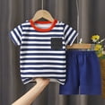 thumbnail image 2 of HCNTES Toddler Baby Boy Clothes Boys Summer Outfits Short Sleeve Patchwork T-Shirt & Solid Shorts Set 12 Months-5T(Dark Blue,18-24 Months), 2 of 3