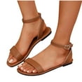 thumbnail image 1 of Flat Sandals for Womens Ankle Buckle Strap Open Toe Leather Solid Color Summer Roman Sandals Brown, 1 of 9