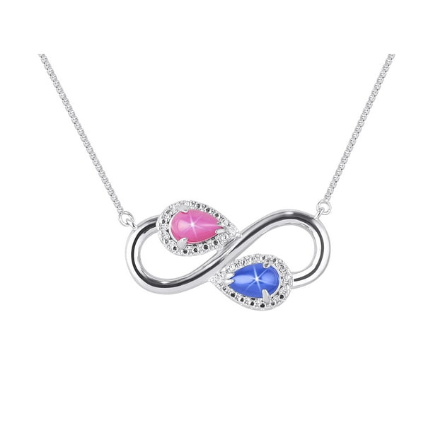 Rylos Infinity Pear Shape Blue Star Sapphire Ruby Necklace With Genuine Diamond In Sterling Silver Or 14k Yellow Gold Plated And Adjustable Chain Com - Pink Star Sapphire Pendant Necklace