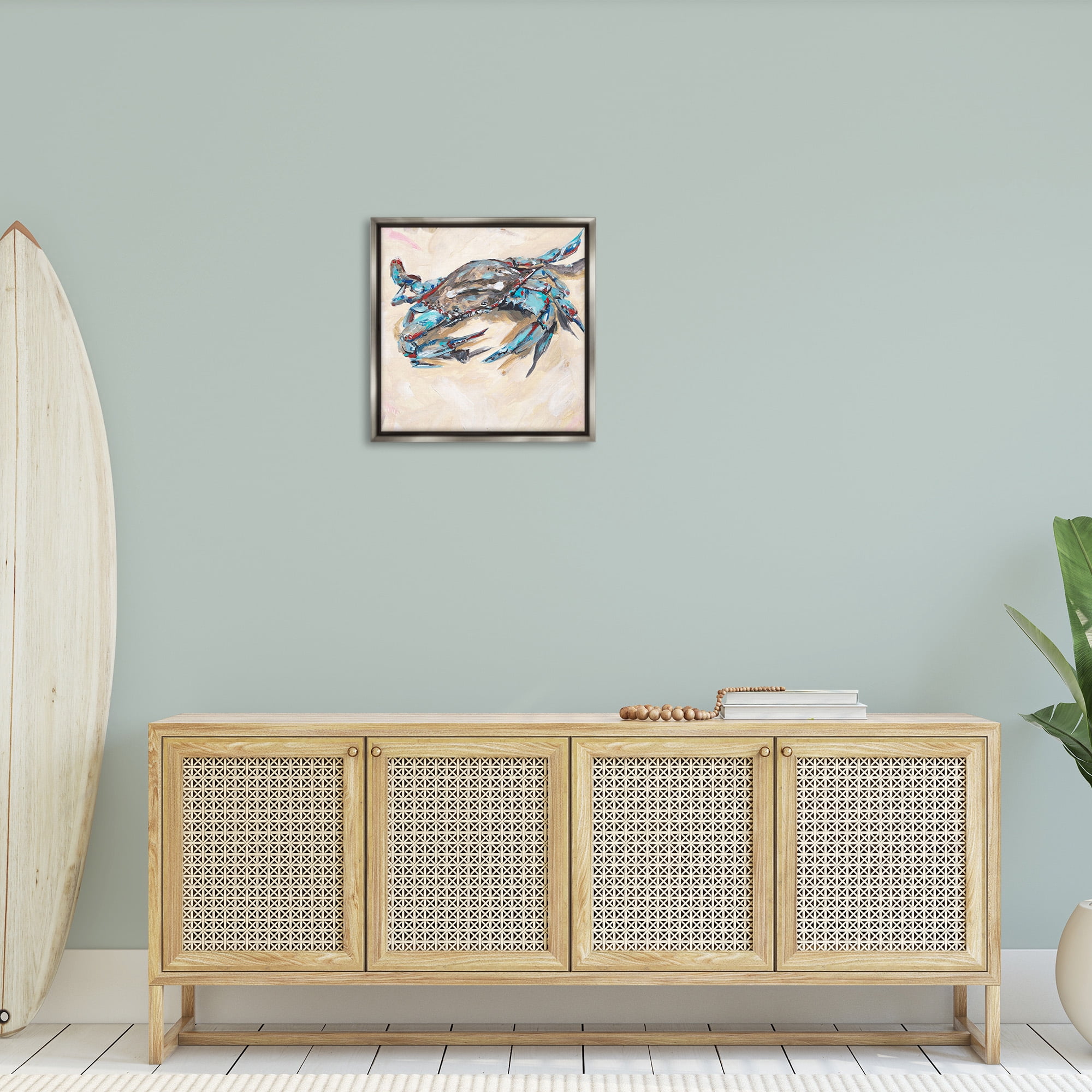 Stupell Industries Modern Blue Beach Crab Animals & Insects Painting Gray Floater Framed Canvas Art Print Wall Art, 25 x 25