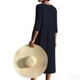 thumbnail image 4 of Women's Loose Fit Cotton Linen Midi Dress Round Neck Button Down 3/4 Sleeve Casual Vacation Outfit with Pockets Flowy Lightweight Party Wear Stylish Chic Solid Color Black L, 4 of 4