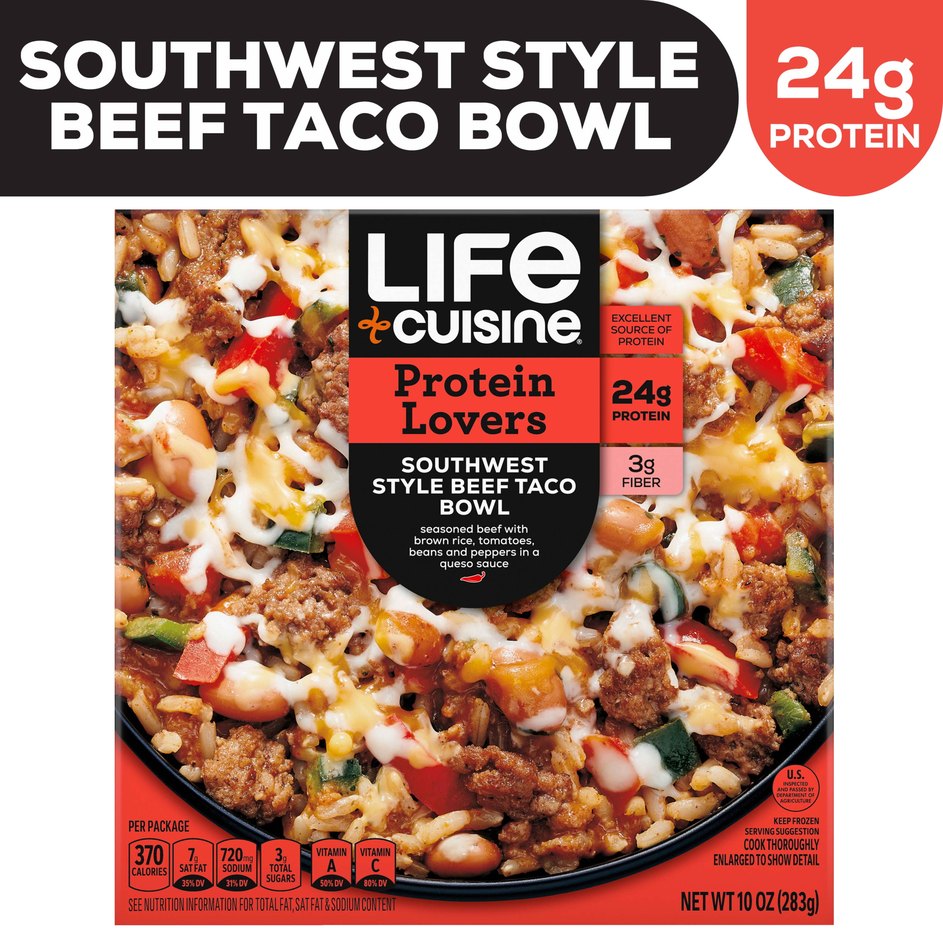 Life Cuisine Beef and Chorizo Taco Bowl Meal, 10 oz (Frozen)