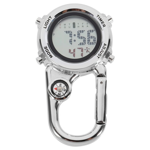reloj de bolsillo multiusos con mosquetón, práctico para escalada al aire libre.