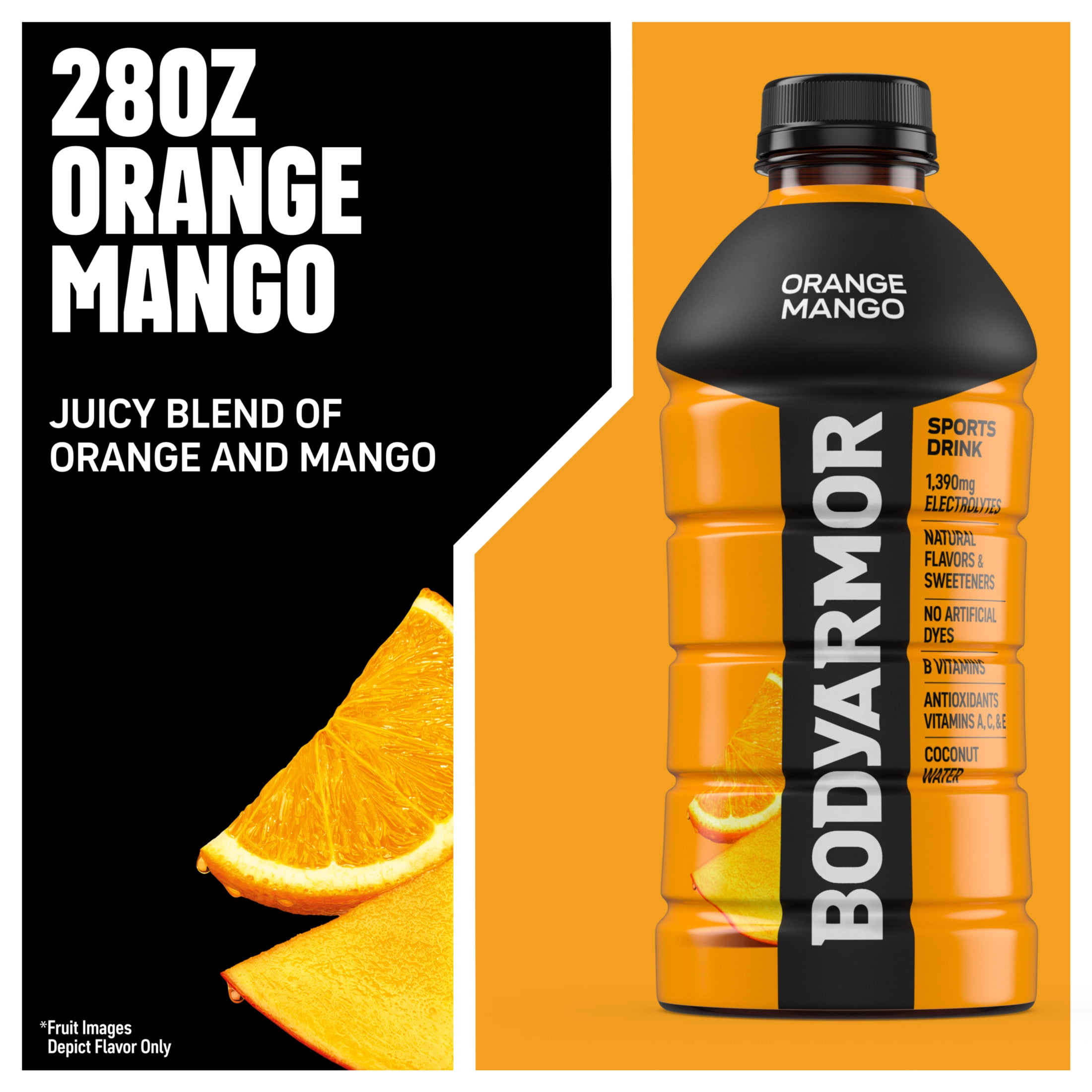 BODYARMOR Orange Mango Electrolyte Sports Drink Bottle, 28 fl oz