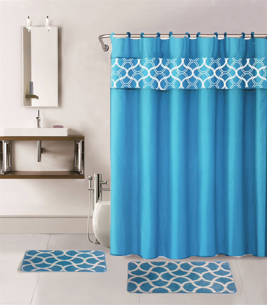 Bathroom Collection Geometric Home Decor Aqua Geometric 100% Polyester Shower Curtain & Liner Type 72 x 72 Inch 15 Count
