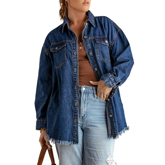 Light Denim Jacket For Women Clearance Long Sleeve Lapel Solid Mid-Length Long Oversized Stretch Denim Jacket Stylish Classic Jean Jacket Basic Casual Elegant Jean Jacket Bu2 L