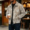 thumbnail image 5 of Havenx Men's Camo Corduroy Jacket Long Sleeve Button Down Shirt Jacket with Pockets Lapel Collar Camouflage Print Shacket Jacket Loose Fit Fall Winter Vintage Casual Clothes,Khaki 3XL, 5 of 6