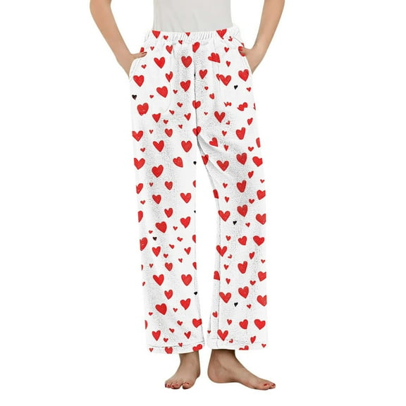 Women's Pajama Pants Elastic High Waist Straight Leg Loose Soft Cozy Casual Print Graphic Sleepwear Pant (XL, Red)