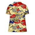 thumbnail image 5 of JTZGDY Plus Size Women Linen Shirts Dressy Casual Floral Printed Summer Short Sleeve Oversized Lapel Collared Round Neck Graphic T-Shirts Top Loose Fit Business Work Tunic Blouse Multicolor#25 XL, 5 of 7