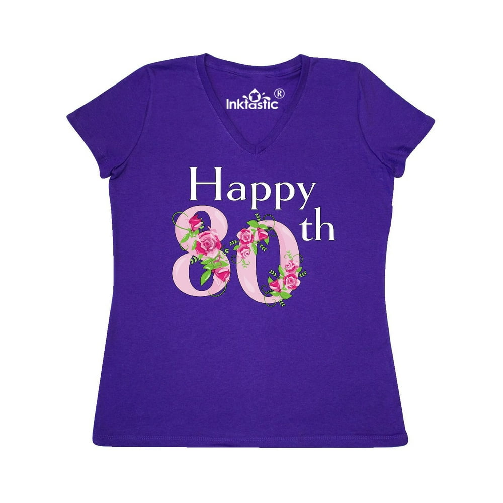 INKtastic Happy 80th birthday with roses Women's VNeck TShirt