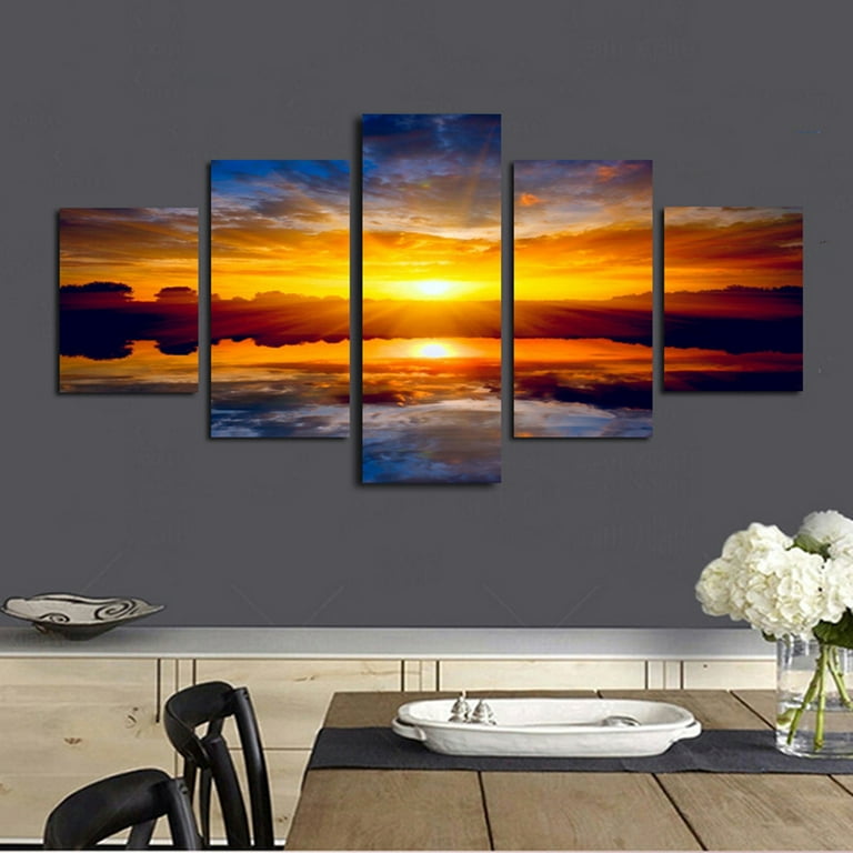 5pcs Frameless Nature Landscape Poster Sunset Wall Art Oil