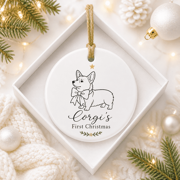 First Christmas Ornament Corgi Bow Hanging Tree Decoration for Dog Lovers