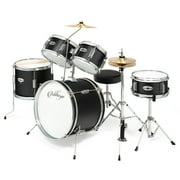 Ashthorpe 5-Piece Complete Junior Drum Set with Brass Cymbals and Drummer's Throne - Black