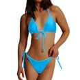 thumbnail image 1 of Swimsuits Women Separates Bikini Set High Waisted Stylish Solid Color Blue Bathing Suits for Women S, 1 of 3