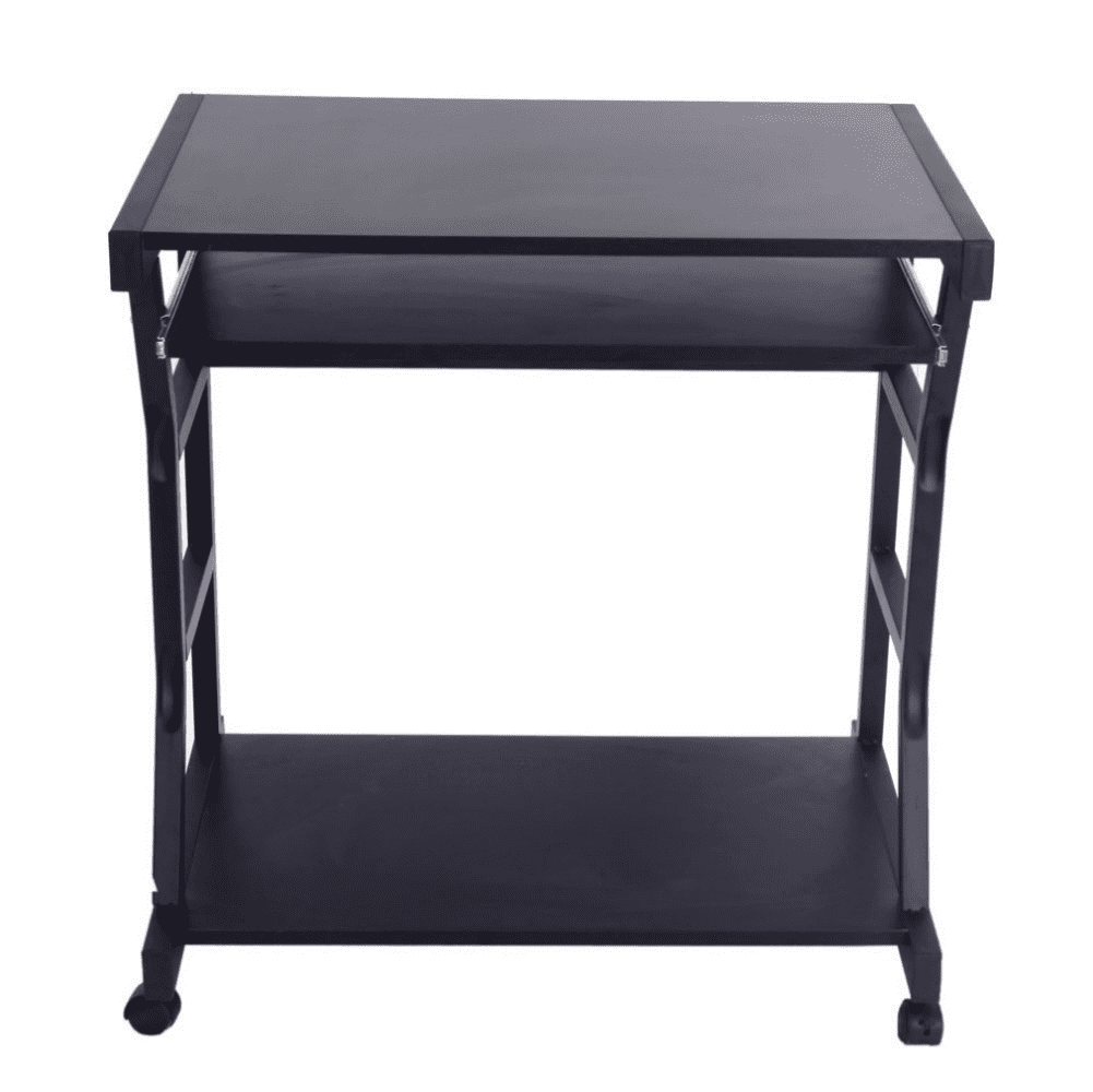 Hassch Mobile Computer Desk with Keyboard Tray and Storage Shelf, 27.55" Small Rolling Writing Desk on Casters for Home Office, Bedroom and Small Spaces, Black