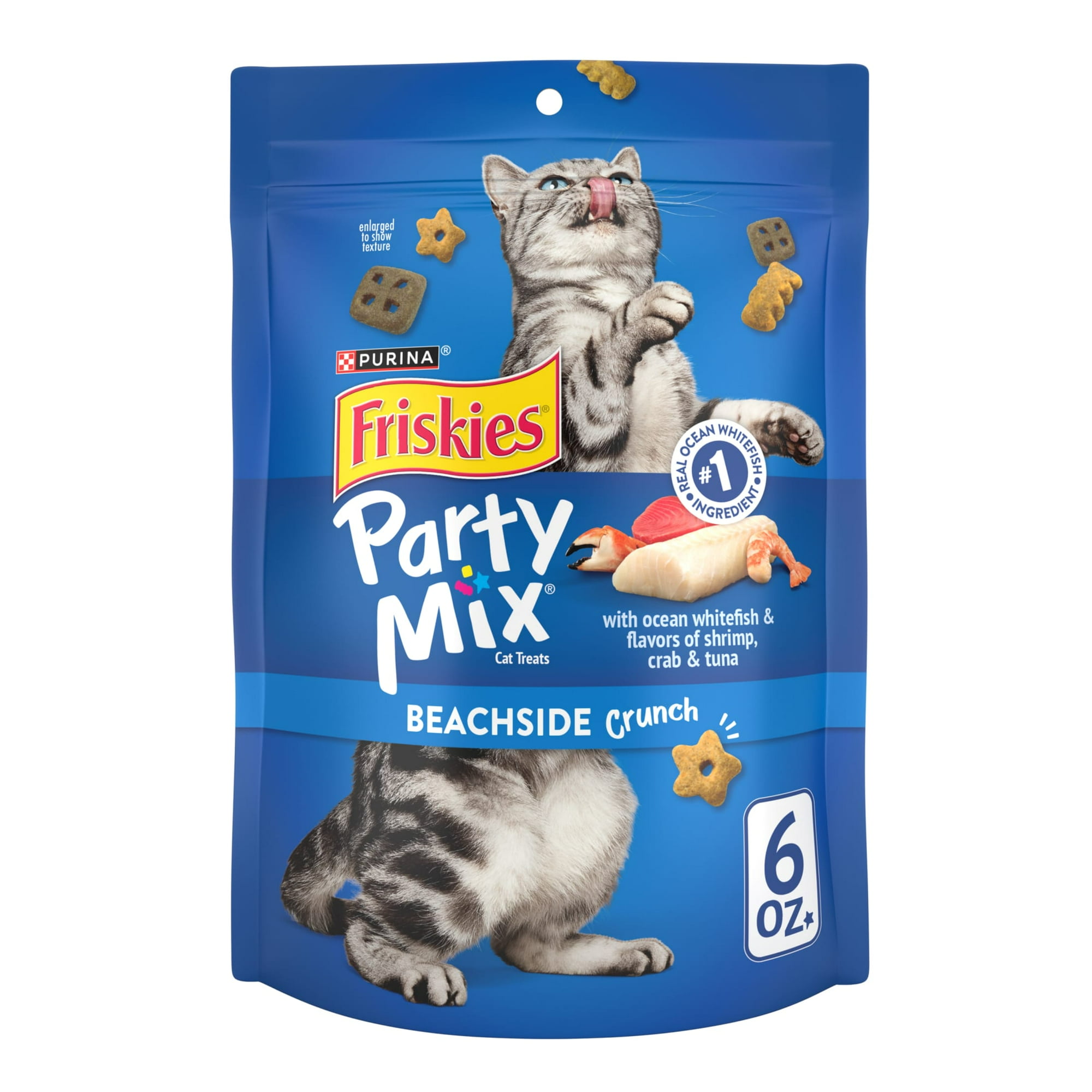 Purina Friskies Party Mix Beachside Crunch, Cat Treats, Shrimp, Crab, & Tuna, 6 oz Bag, 6 Pack