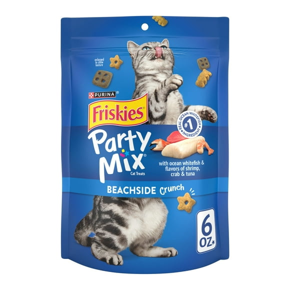 Purina Friskies Party Mix Beachside Crunch, Cat Treats, Shrimp, Crab, & Tuna, 6 oz Bag