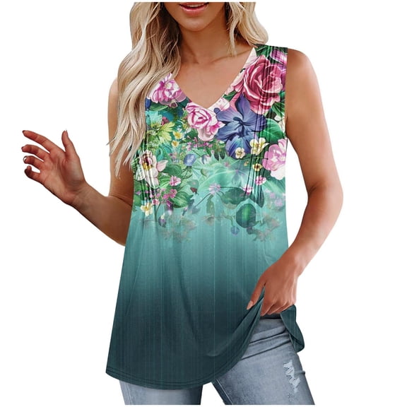 Cilsoka Tank Tops for Women Summer V Neck T Shirts Trendy Sleeveless Basic Tee Loose Fit 2026 Fashion, Cotton Tunic Tank Tops for Women