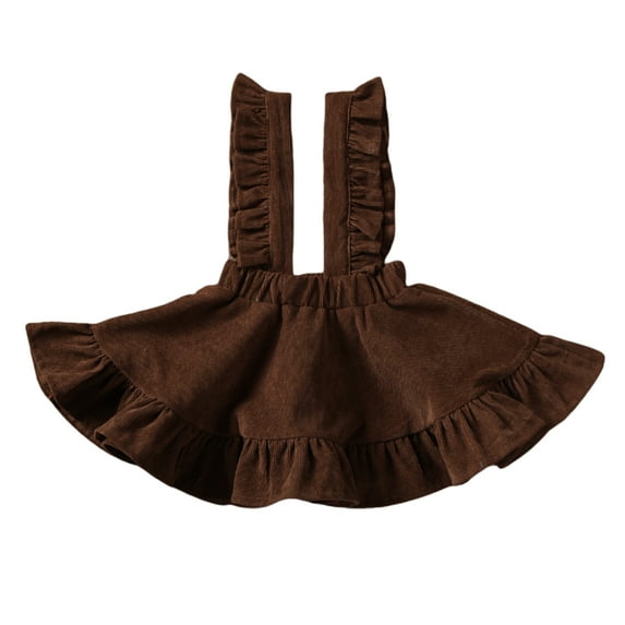 Toddler Baby Girls Corduroy Suspender Skirt Ruffle Hem Solid Color Sleeveless Strap Overall Dress