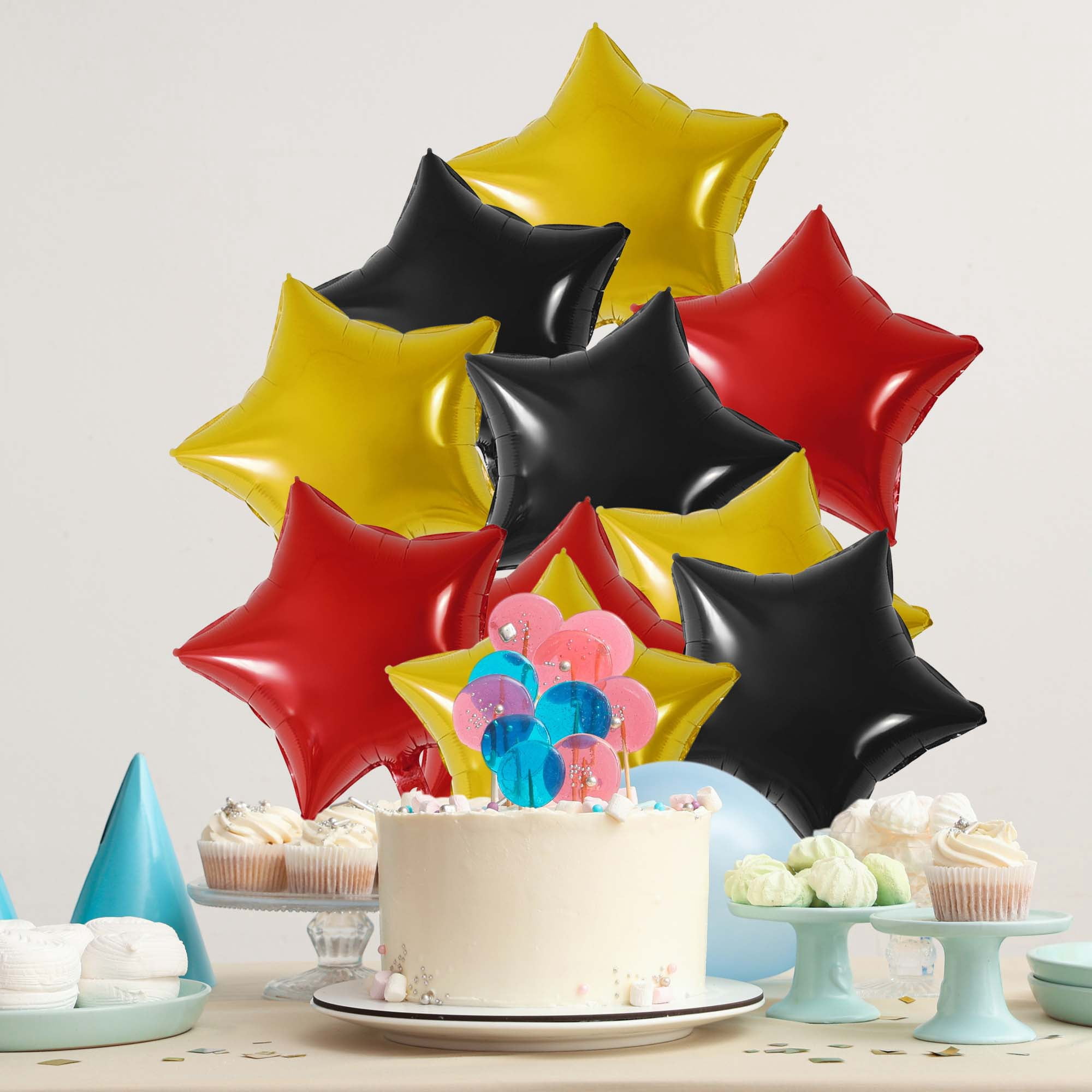 Unique Bargains 10Pcs Helium Balloons with Ribbon Star Pattern Black Red Gold Tone