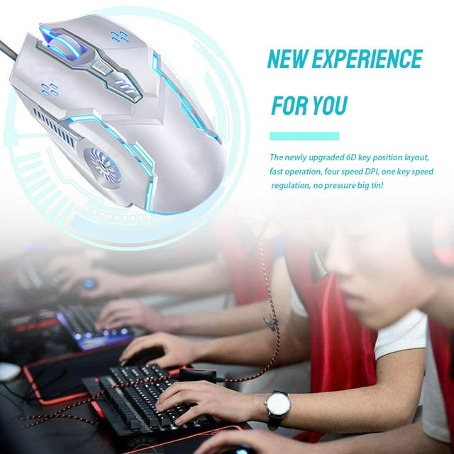 kurtrusly Gaming Mouse Low-noise 7 Color Backlight 6 Key Anti-slip Mechanical Mouse Gaming Accessory, White
