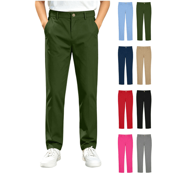 Liuinsasek Kids' Back-to-School Long Pants Solid Straight Chino Boys' Classic Flat Front Casual Trousers Daily Outerwear Available in Multiple Colors (Ages 5–15)