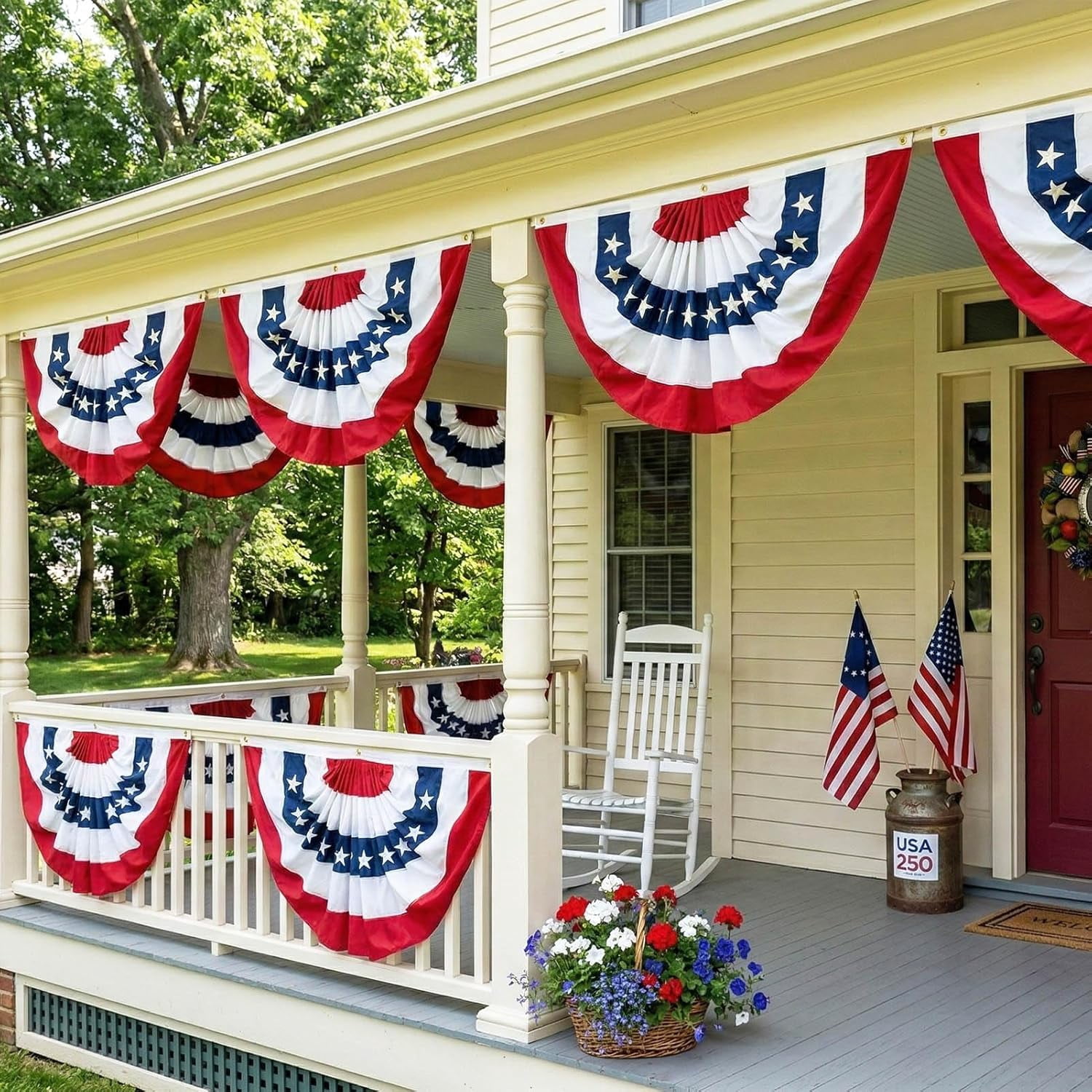TOPFLAGS Bunting Flags Outdoor 3x6 Ft American Buntings Flag -6 Pack Embroidered USA Pleated Fan Flag Patriotic Decorations for Outside Memorial Day 4th of July USA 250th Anniversary Decorations