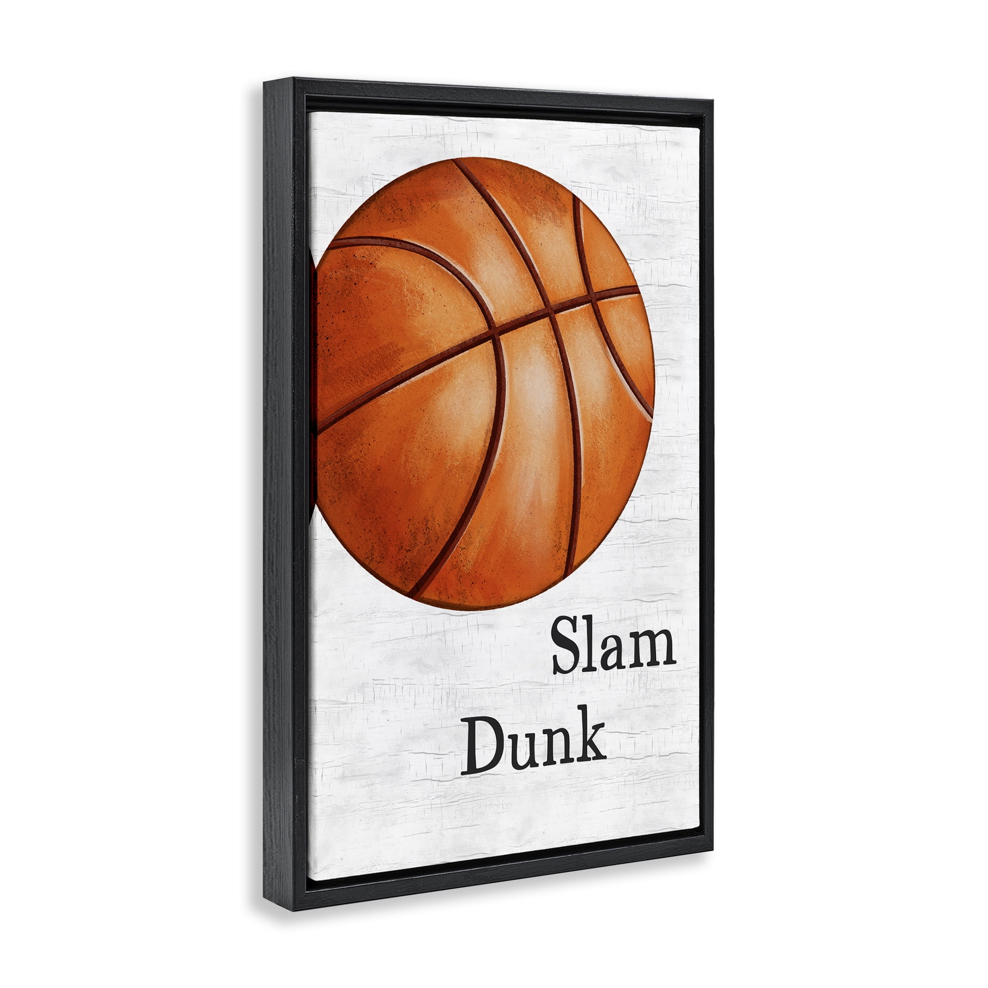 Stupell Industries Slam Dunk Basketball Sports Painting Black Floater Framed Canvas Art Print Wall Art, 17 x 25