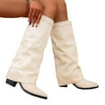 thumbnail image 5 of RotHome Women Knee High Boots Wide Calf Chunky High Heel Pointed Toe Fold Over Boot Fashion Fall Winter Tall Pull On Cowboy Boots for Women, 5 of 7