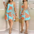thumbnail image 3 of Vestido Corto Con Cuello Halter Vestidos de playa para mujer Vestido casual con estampado floral de moda Boho A-Line (Naranja L) Kuymtek para Mujer Naranja T XL, 3 of 7