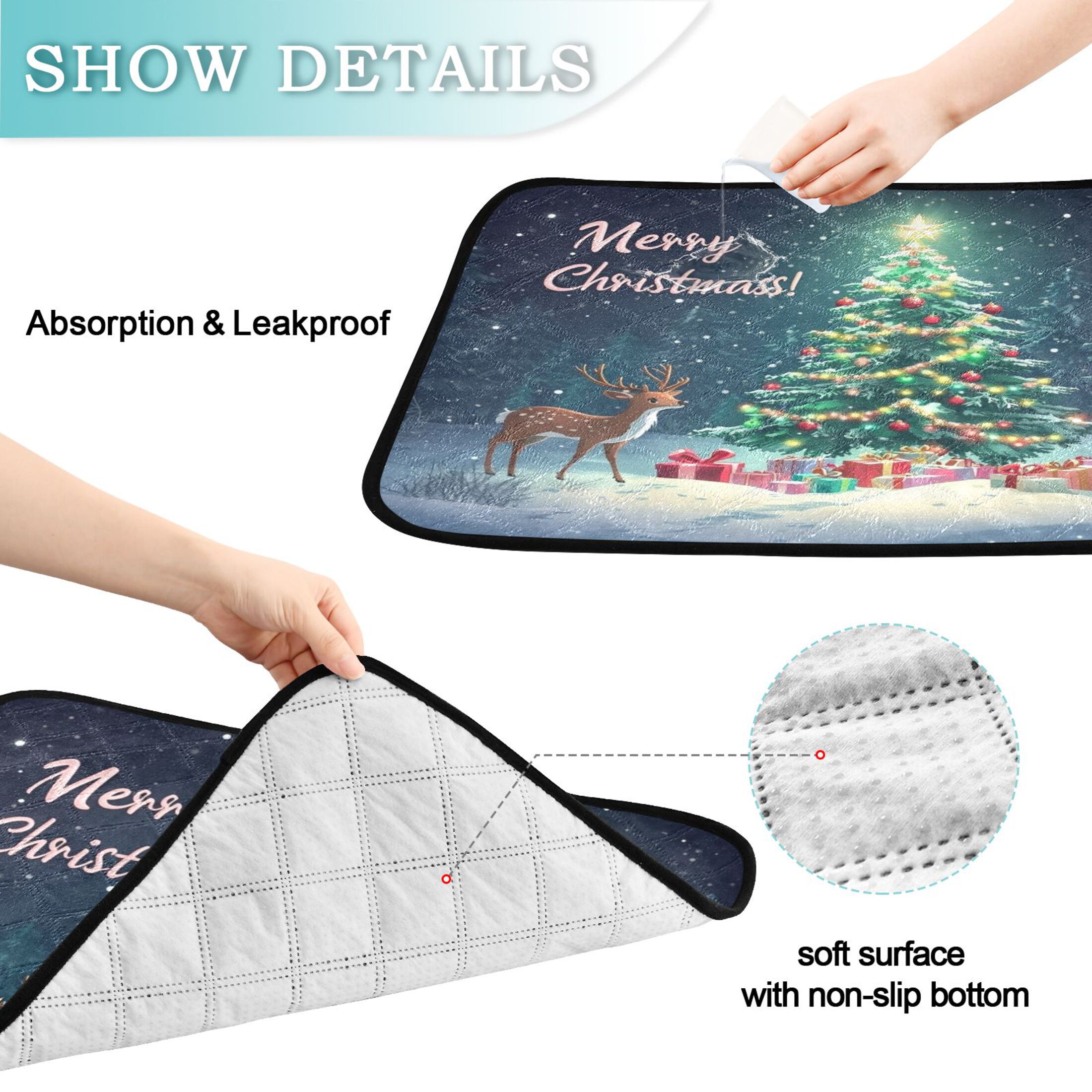 Washable Pet Pee Pads with Super Absorbent Reusable Training Pads for Dogs & Cats Christmas Rree Decorated with Colored Lights