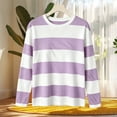 thumbnail image 5 of Bzdzmqm Womens Long Sleeve Striped Pullover Tops Casual Crew Neck Sweaters Fall Winter Loose Fit Knit Tees for Daily Work Office Outfits, Purple XL, 5 of 5