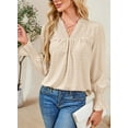 thumbnail image 6 of Corabera Womens Tops Dressy Casual Long Sleeve V Neck Pleated Blouses Crochet Lace Tops for Women Work Shirts Office Wear Apricot L, 6 of 7